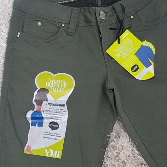 YMI WANNA BETTA BUTT BERMUDAS SHORTS OLIVE GREEN L - Picture 4 of 4